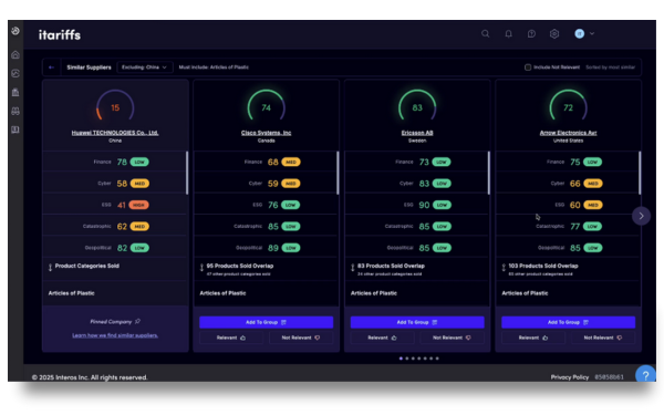 itariffs Similar Suppliers interface
